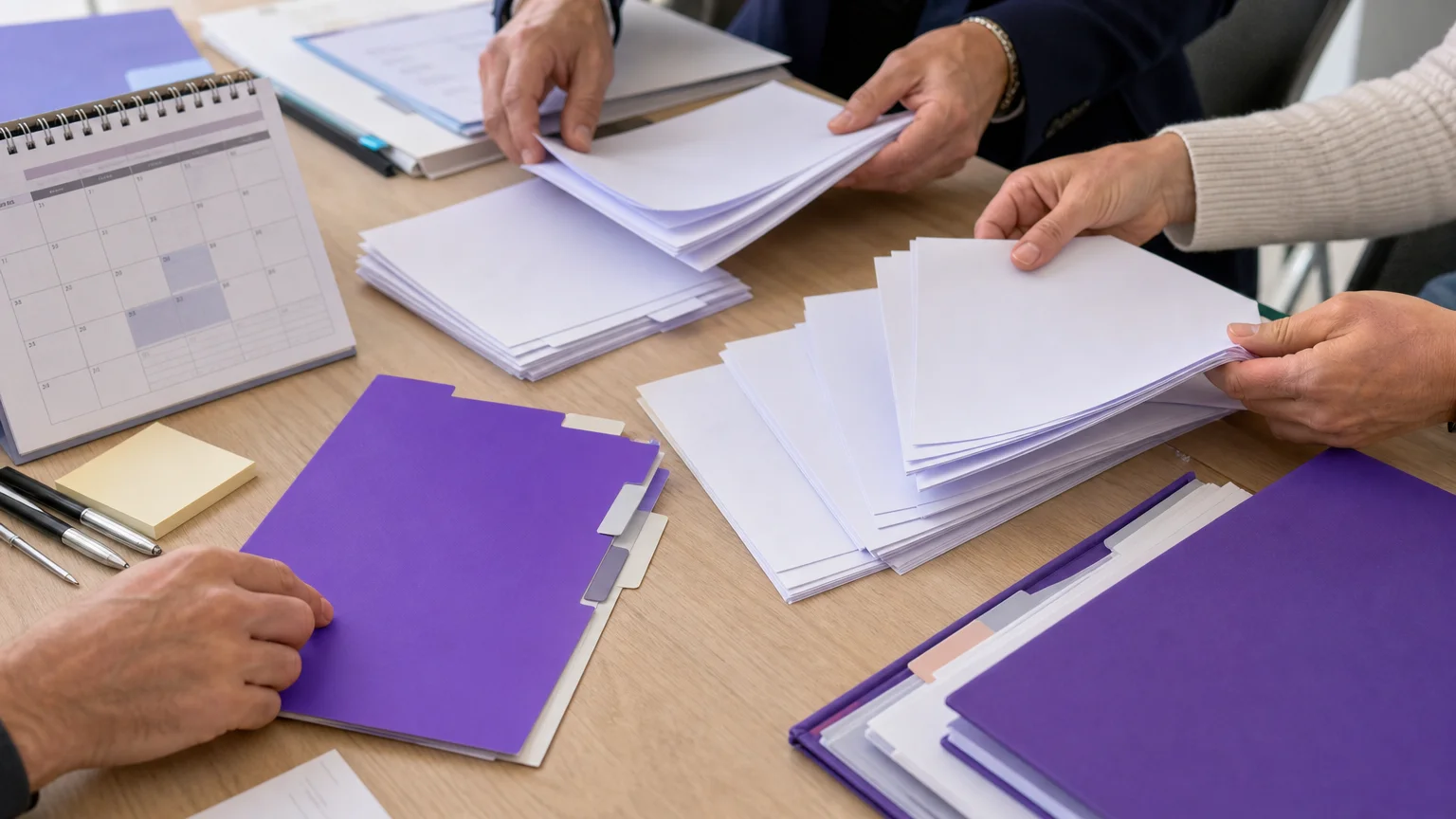 Documents vierges et matériel de vote préparés pour une élection du CSE.