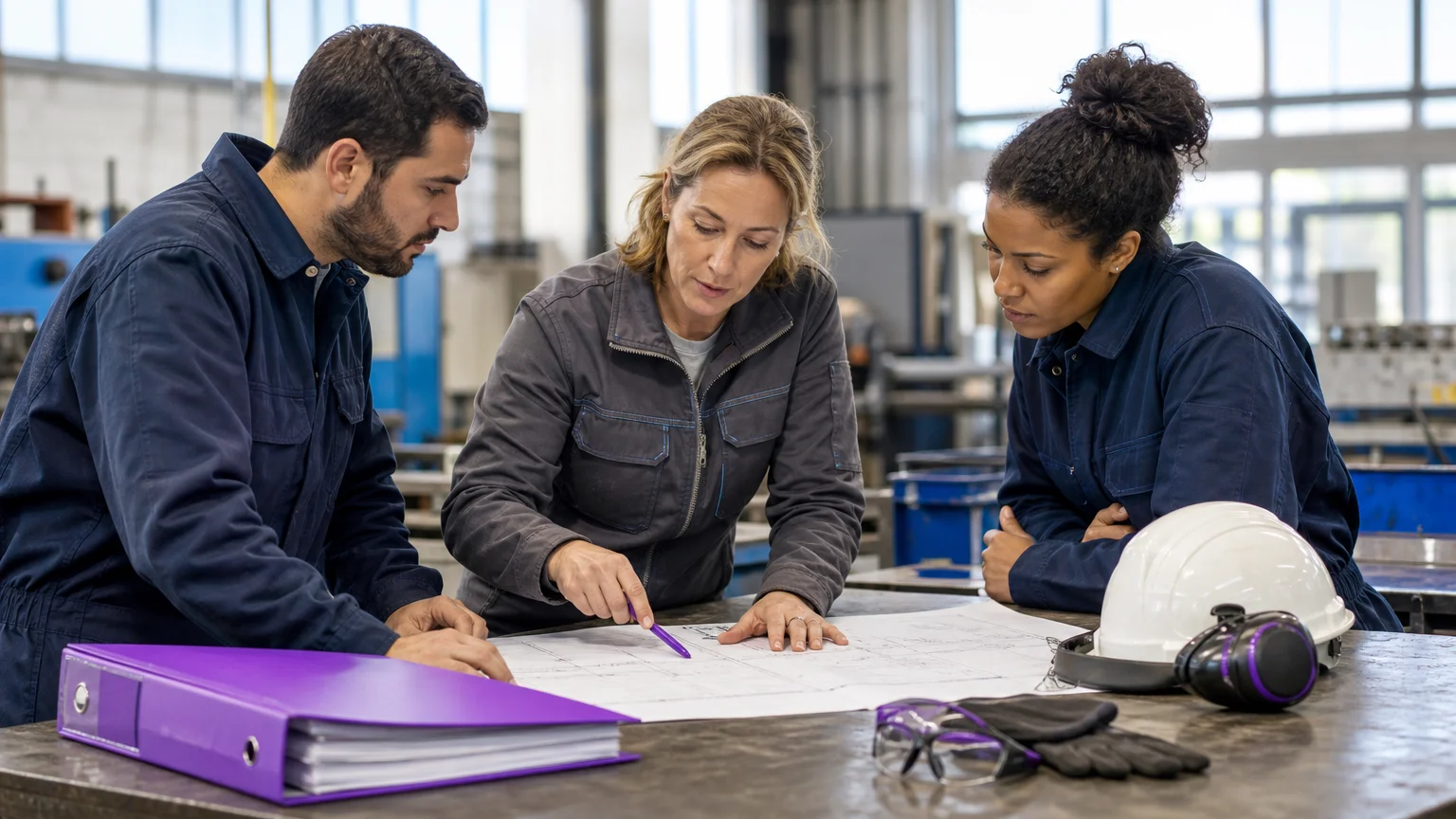 Salariés et formatrice analysant une situation de prévention des risques